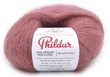LOT 2 PELOTES PHIL MOHAIR SOIE LUREX COULEUR VIEUX ROSE